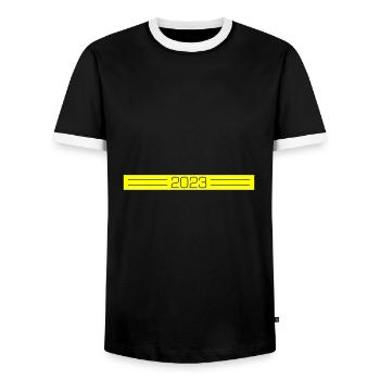 2023 Strich - Männer Kontrast-T-Shirt - Schwarz/Weiß - Vorne - AI Model Female 172 light (172cm) & AI Model Male 178 light (178cm)