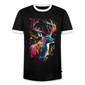 Jagd auf Hirsche bunt - Männer Kontrast-T-Shirt - Schwarz/Weiß - Vorne - AI Model Female 172 light (172cm) & AI Model Male 178 light (178cm)