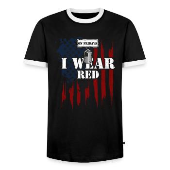 On Fridays I Wear Red - Veteran - Men's Ringer Shirt - black/white - Front - AI Model Female 172 light (172cm) & AI Model Male 178 light (178cm)