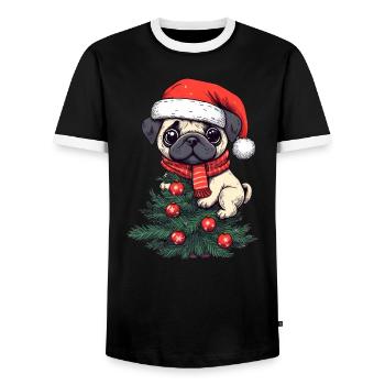 Weihnachts-Mops - Niedlicher Baumwächter - Männer Kontrast-T-Shirt - Schwarz/Weiß - Vorne - AI Model Female 172 light (172cm) & AI Model Male 178 light (178cm)