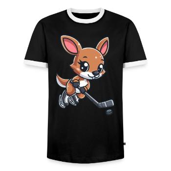 Kangaroo & Mouse Ice Hockey - Unusual Team on - Men's Ringer Shirt - black/white - Front - AI Model Female 172 light (172cm) & AI Model Male 178 light (178cm)