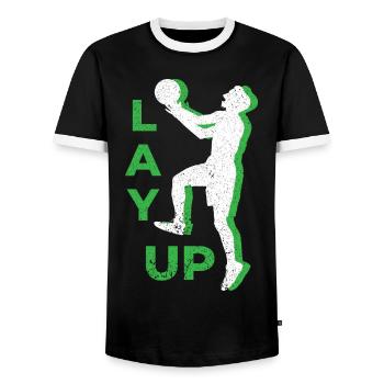 Basketball basketball player hoop throwing sports - Men's Ringer Shirt - black/white - Front - AI Model Female 172 light (172cm) & AI Model Male 178 light (178cm)