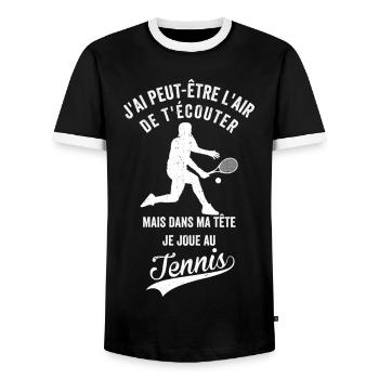 Tennis Humour dans Ma Tête Je joue au Tennis - T-shirt contrasté Homme - noir/blanc - Devant - AI Model Female 172 light (172cm) & AI Model Male 178 light (178cm)