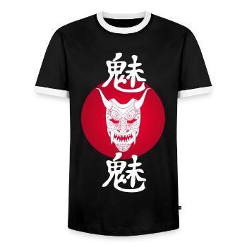 Démon blanc et soleil rouge - T-shirt contrasté Homme - noir/blanc - Devant - AI Model Female 172 light (172cm) & AI Model Male 178 light (178cm)
