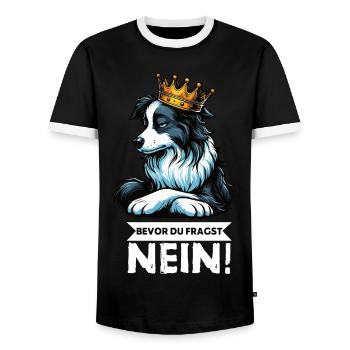 Avant que vous ne demandiez : Border Collie, Chien de Troupeau, Chien Collie - T-shirt contrasté Homme - noir/blanc - Devant - AI Model Female 172 light (172cm) & AI Model Male 178 light (178cm)