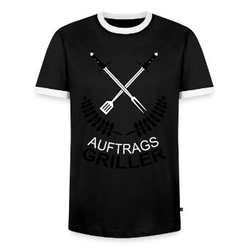Auftragsgriller Grill Meister BBQ Profi Fleisch - Männer Kontrast-T-Shirt - Schwarz/Weiß - Vorne - AI Model Female 172 light (172cm) & AI Model Male 178 light (178cm)