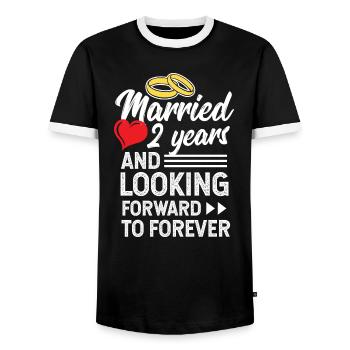 Deuxième anniversaire de mariage Marié 2 ans - T-shirt contrasté Homme - noir/blanc - Devant - AI Model Female 172 light (172cm) & AI Model Male 178 light (178cm)
