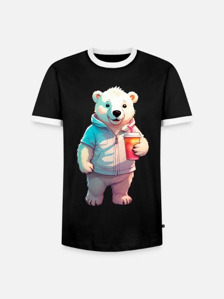 Baby Polarbär mit Milchshake - Männer Kontrast-T-Shirt - Schwarz/Weiß