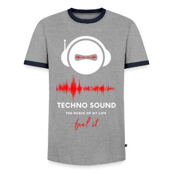 Musique Techno Rave House - T-shirt contrasté Homme - gris/marine  - Devant - AI Model Female 172 light (172cm) & AI Model Male 178 light (178cm)