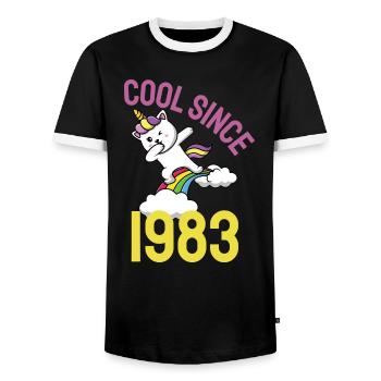 Cool since 1983 Dabbing cat 39th birthday - Men's Ringer Shirt - black/white - Front - AI Model Female 172 light (172cm) & AI Model Male 178 light (178cm)