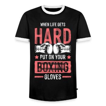 Boxing Boxing Gloves - Men's Ringer Shirt - black/white - Front - AI Model Female 172 light (172cm) & AI Model Male 178 light (178cm)