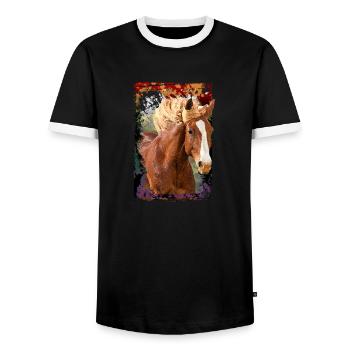 cheval - T-shirt contrasté Homme - noir/blanc - Devant - AI Model Female 172 light (172cm) & AI Model Male 178 light (178cm)