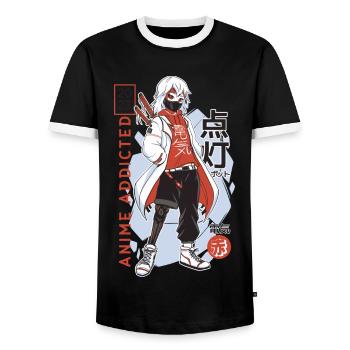 Anime accro / Anime Otaku Manga Kawaii - T-shirt contrasté Homme - noir/blanc - Devant - AI Model Female 172 light (172cm) & AI Model Male 178 light (178cm)