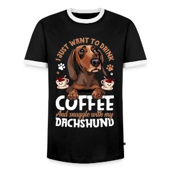 Kaffee Trinken Und Kuscheln Mit Dackel - Männer Kontrast-T-Shirt - Schwarz/Weiß - Vorne - AI Model Female 172 light (172cm) & AI Model Male 178 light (178cm)