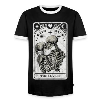The Lovers Tarot - Men's Ringer Shirt - black/white - Front - AI Model Female 172 light (172cm) & AI Model Male 178 light (178cm)