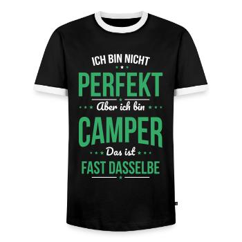 Je ne suis pas parfait, mais je suis un campeur - T-shirt contrasté Homme - noir/blanc - Devant - AI Model Female 172 light (172cm) & AI Model Male 178 light (178cm)