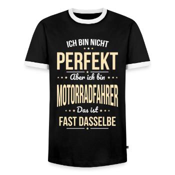 I'm not perfect, but I'm a motorcyclist - Men's Ringer Shirt - black/white - Front - AI Model Female 172 light (172cm) & AI Model Male 178 light (178cm)