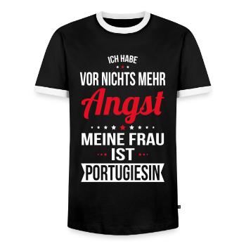 Ma femme est portugaise - idée cadeau humour - T-shirt contrasté Homme - noir/blanc - Devant - AI Model Female 172 light (172cm) & AI Model Male 178 light (178cm)