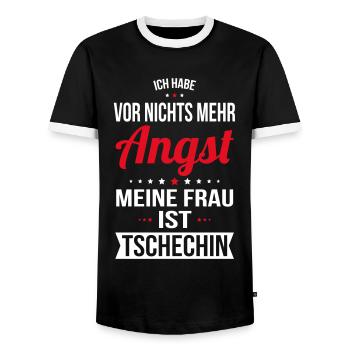 Ma femme est tchèque - idée cadeau humour - T-shirt contrasté Homme - noir/blanc - Devant - AI Model Female 172 light (172cm) & AI Model Male 178 light (178cm)