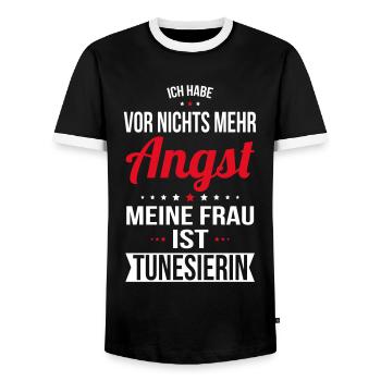 Ma femme est tunisienne - idée cadeau humour - T-shirt contrasté Homme - noir/blanc - Devant - AI Model Female 172 light (172cm) & AI Model Male 178 light (178cm)