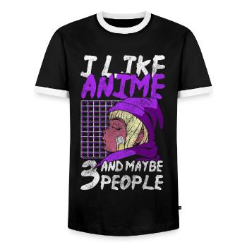 Manga Comic Senpai Mädchen - Männer Kontrast-T-Shirt - Schwarz/Weiß - Vorne - AI Model Female 172 light (172cm) & AI Model Male 178 light (178cm)