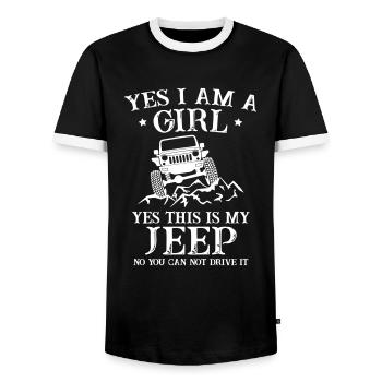 Oui je suis une fille Oui C’est mes Jeeps - T-shirt contrasté Homme - noir/blanc - Devant - AI Model Female 172 light (172cm) & AI Model Male 178 light (178cm)
