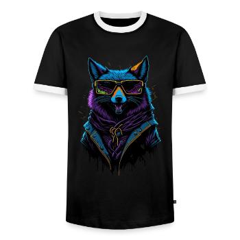 Cyberpunk Fox - Männer Kontrast-T-Shirt - Schwarz/Weiß - Vorne - AI Model Female 172 light (172cm) & AI Model Male 178 light (178cm)