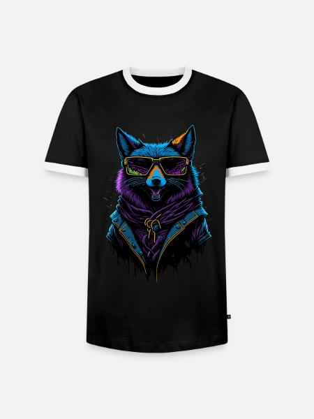 Cyberpunk Fox - Männer Kontrast-T-Shirt - Schwarz/Weiß
