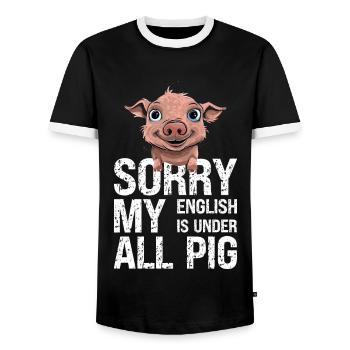 Denglisch Sorry Mein Englisch Ist Unter Aller Sau - Männer Kontrast-T-Shirt - Schwarz/Weiß - Vorne - AI Model Female 172 light (172cm) & AI Model Male 178 light (178cm)