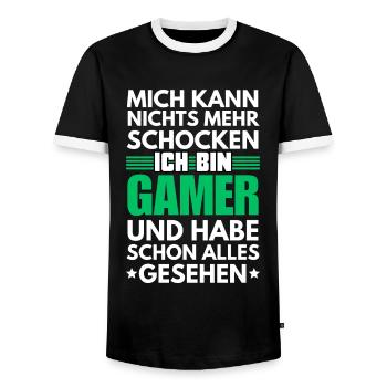 Non-shockable gamer - Men's Ringer Shirt - black/white - Front - AI Model Female 172 light (172cm) & AI Model Male 178 light (178cm)