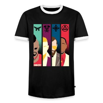 Far Cry Legendary Villains - Men's Ringer Shirt - black/white - Front - AI Model Female 172 light (172cm) & AI Model Male 178 light (178cm)