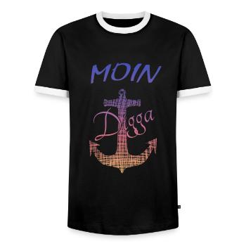 Moin Digga Hamburg - Männer Kontrast-T-Shirt - Schwarz/Weiß - Vorne - AI Model Female 172 light (172cm) & AI Model Male 178 light (178cm)