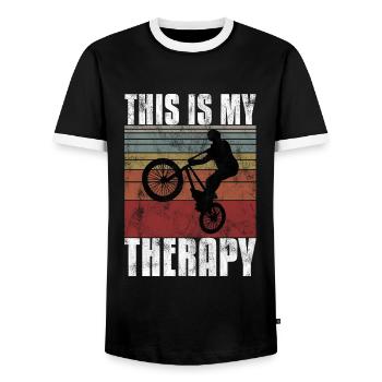 BMX is my Therapy Bike Bike - Men's Ringer Shirt - black/white - Front - AI Model Female 172 light (172cm) & AI Model Male 178 light (178cm)