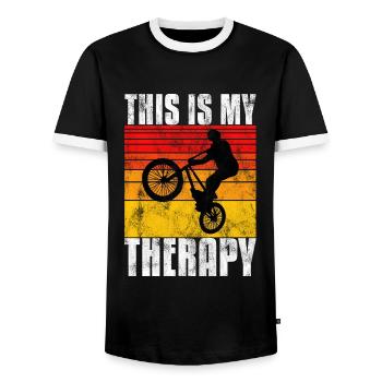 BMX is my Therapy Bike Bike - Men's Ringer Shirt - black/white - Front - AI Model Female 172 light (172cm) & AI Model Male 178 light (178cm)