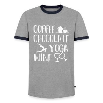 Coffee Chocolate Yoga Wine - Wein - Männer Kontrast-T-Shirt - Grau/Navy  - Vorne - AI Model Female 172 light (172cm) & AI Model Male 178 light (178cm)