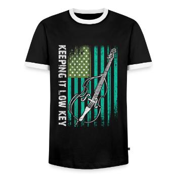 Plus de contrebasse basse avec drapeau américain - T-shirt contrasté Homme - noir/blanc - Devant - AI Model Female 172 light (172cm) & AI Model Male 178 light (178cm)