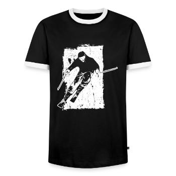 Skiing adventures in grunge style: winter magic in the - Men's Ringer Shirt - black/white - Front - AI Model Female 172 light (172cm) & AI Model Male 178 light (178cm)