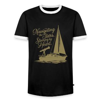 Segeln Segelboot Sterne Teleskop - Männer Kontrast-T-Shirt - Schwarz/Weiß - Vorne - AI Model Female 172 light (172cm) & AI Model Male 178 light (178cm)
