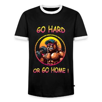lustig go hard Bodybuilder Gym Kraftsportler Sport - Männer Kontrast-T-Shirt - Schwarz/Weiß - Vorne - AI Model Female 172 light (172cm) & AI Model Male 178 light (178cm)