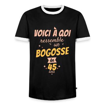 This is what a 45-year-old bogosse looks like - Men's Ringer Shirt - black/white - Front - AI Model Female 172 light (172cm) & AI Model Male 178 light (178cm)