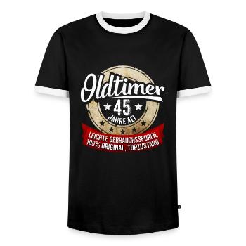 Zum 45. Geburtstag! - Männer Kontrast-T-Shirt - Schwarz/Weiß - Vorne - AI Model Female 172 light (172cm) & AI Model Male 178 light (178cm)