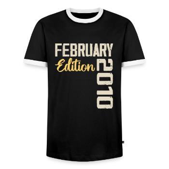 February 2010 Birthday February 2010 Retro - Men's Ringer Shirt - black/white - Front - AI Model Female 172 light (172cm) & AI Model Male 178 light (178cm)