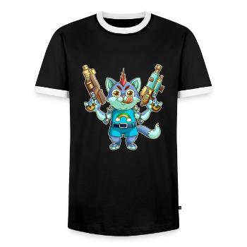 Killer Kitty - Männer Kontrast-T-Shirt - Schwarz/Weiß - Vorne - AI Model Female 172 light (172cm) & AI Model Male 178 light (178cm)