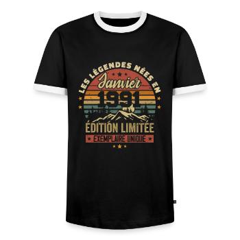 Légendaire depuis Janvier 1991 Vintage Cadeau 1991 - T-shirt contrasté Homme - noir/blanc - Devant - AI Model Female 172 light (172cm) & AI Model Male 178 light (178cm)