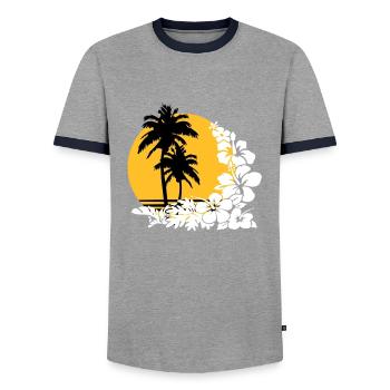 Palm Sunset - T-shirt contrasté Homme - gris/marine  - Devant - AI Model Female 172 light (172cm) & AI Model Male 178 light (178cm)