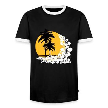 palm sunset - Men's Ringer Shirt - black/white - Front - AI Model Female 172 light (172cm) & AI Model Male 178 light (178cm)