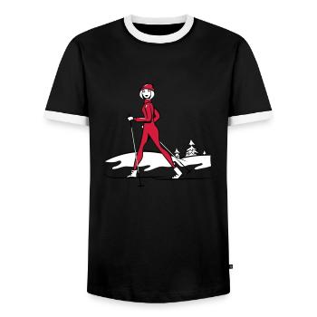 Winter Urlaub ski langlauf sport - Männer Kontrast-T-Shirt - Schwarz/Weiß - Vorne - AI Model Female 172 light (172cm) & AI Model Male 178 light (178cm)
