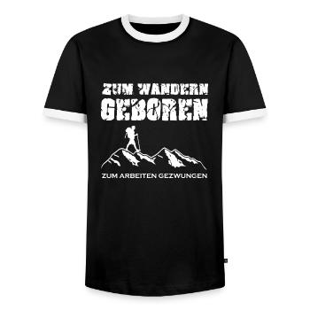 Born to walking, forced to work - Men's Ringer Shirt - black/white - Front - AI Model Female 172 light (172cm) & AI Model Male 178 light (178cm)