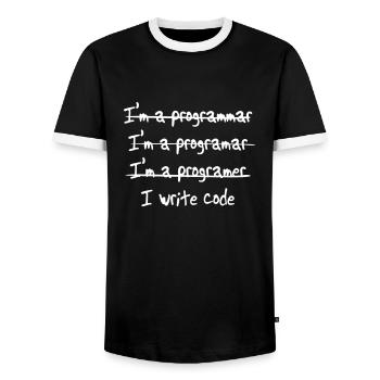 I'm programmer. I write code - Men's Ringer Shirt - black/white - Front - AI Model Female 172 light (172cm) & AI Model Male 178 light (178cm)