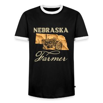 Nebraska Farmer Tractor Lover State Map Farming Lo - Men's Ringer Shirt - black/white - Front - AI Model Female 172 light (172cm) & AI Model Male 178 light (178cm)